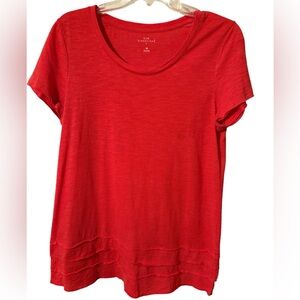 Coral Red Women's Top size medium ruffled bottom short, sleeved, new direction